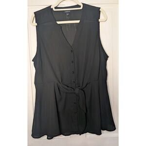 Torrid Peplum Georgette Tie Sleeveless Blouse Goth Sheer Black Women's 1 (925)
